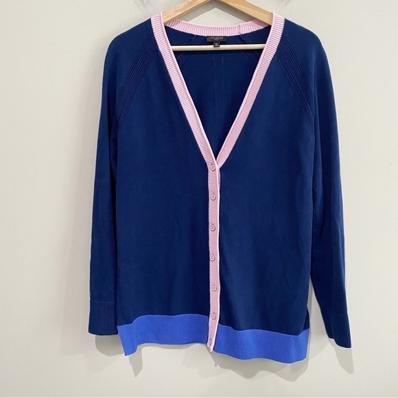 Talbots Sweaters - TALBOTS Girlfriend Cardigan Tipped Blue Pink Preppy Classic Size Small Petite